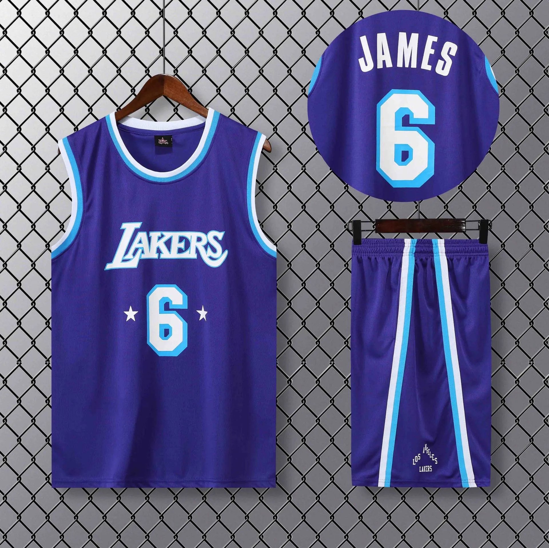 Los Angeles Lakers LeBron James #6 Purple Basketball Jersey Set
