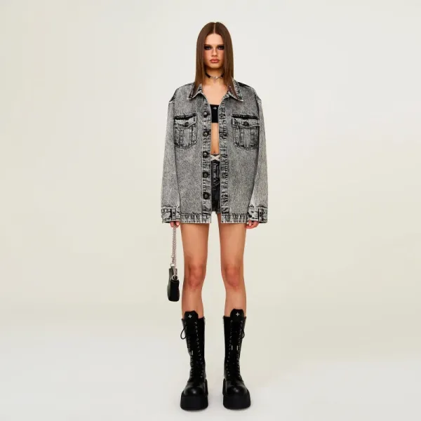 SMF SMFK Acid Wash Denim Jacket Gray Denim Jacket - 4