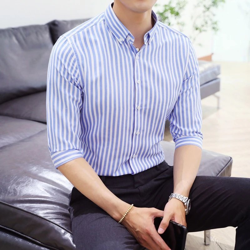 Design Striped Button-Down Shirt Blue and White