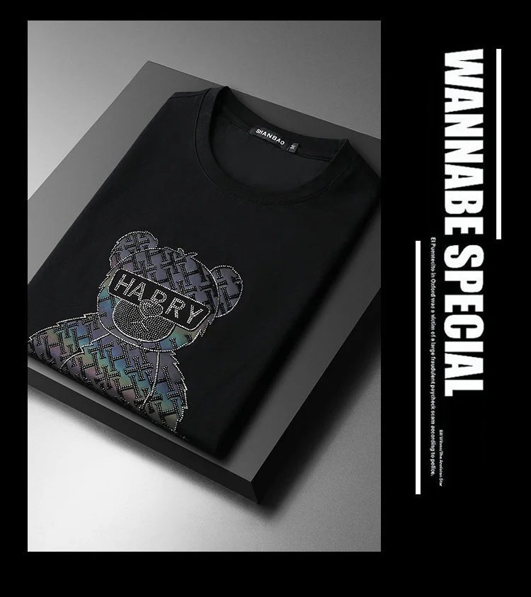 Design SHANBAO Bear Graphic Print Blue T-Shirt T-Shirts - 6
