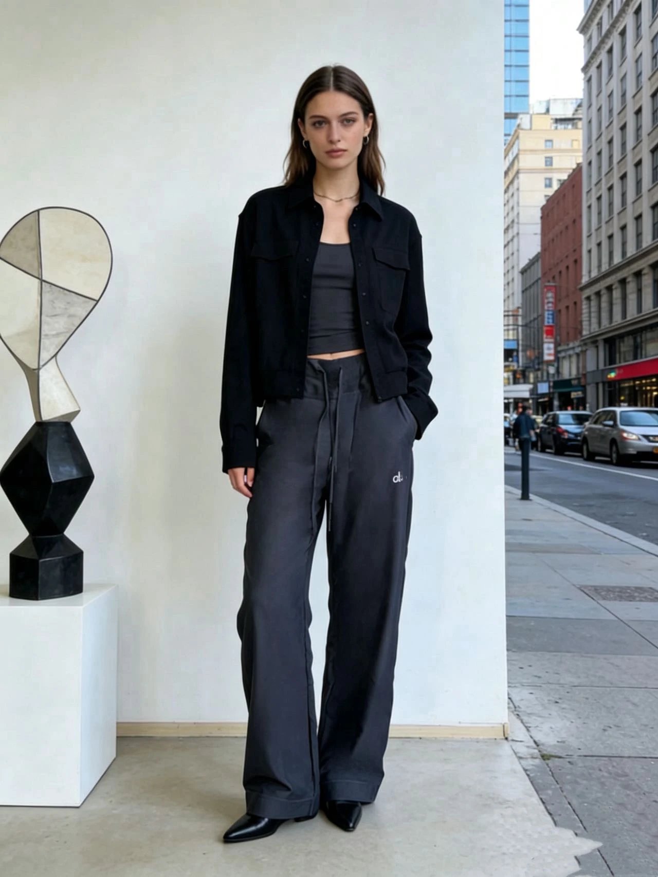 Design Wide-Leg Drawstring Pants Black - 7