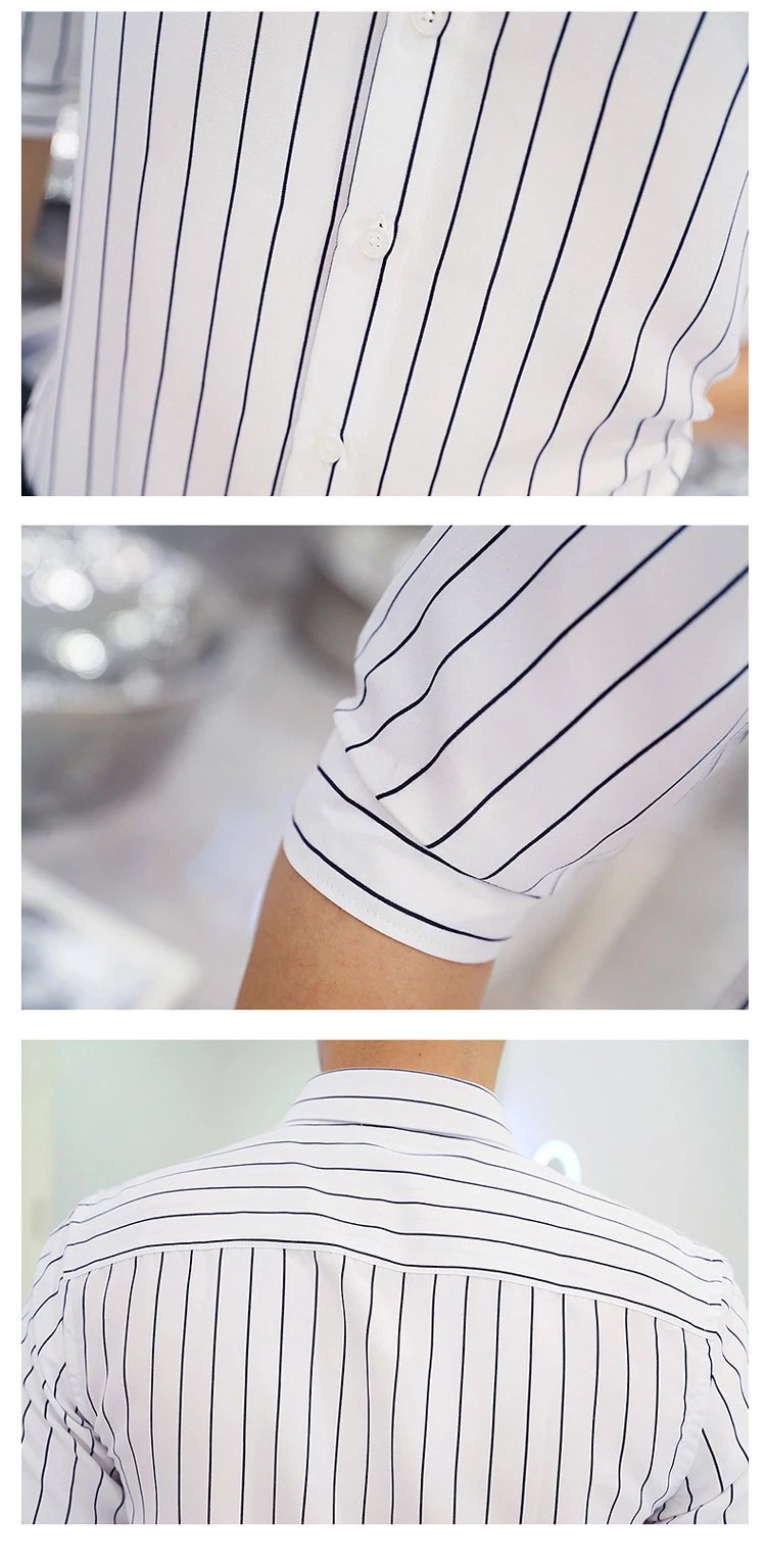 Design Striped Button-Down Shirt White with Black Vertical Stripes Tops Shirt - 15