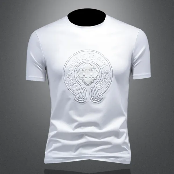 Design Embroidered Crest Logo White T-Shirt - 1