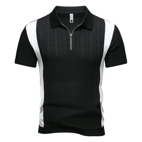 Design Zip-Neck Knit Polo Black and White Tops.polo - 1