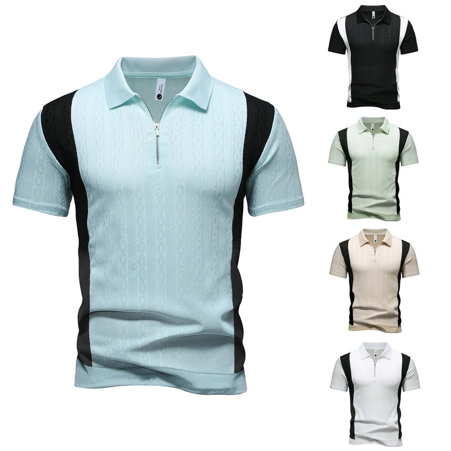 Design Zip-Front Textured Polo Mint Green with Black Panels Tops.polo - 5