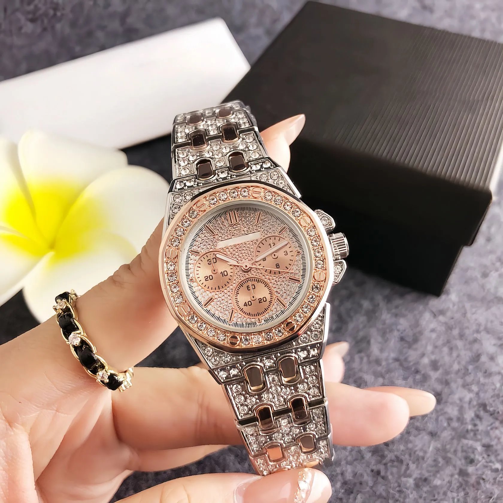 Design Chronograph Rose Gold and Silver Crystal-Embellished Watch Watches - 2