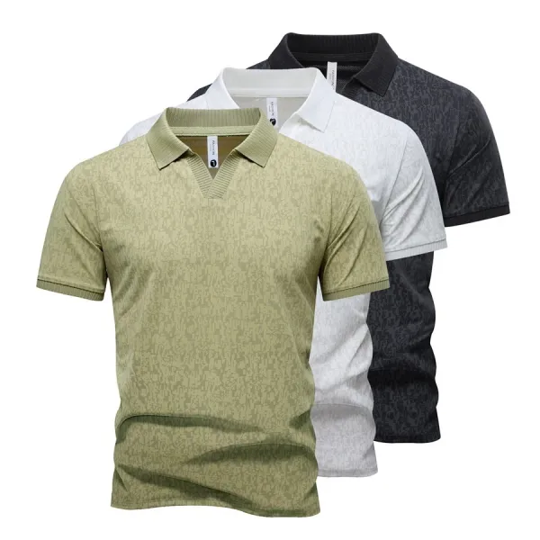 Design Patterned Black Polo Shirt - 5
