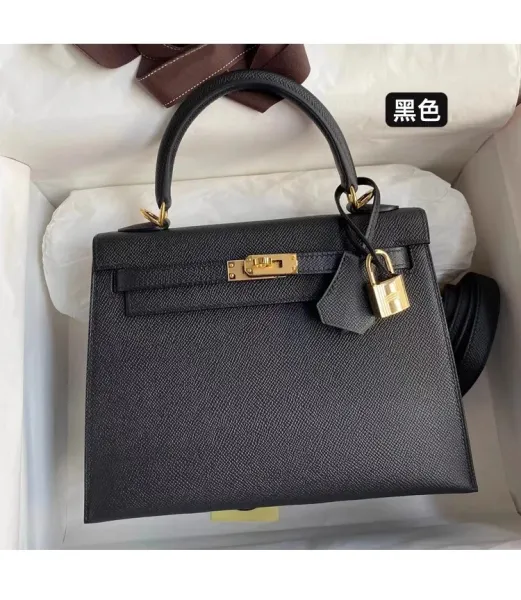 Hermès Kelly 25cm Epsom Black Gold Hardware Handbag - 1