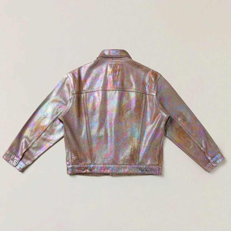 Design Glitter Denim Jacket Beige Outerwear - 6