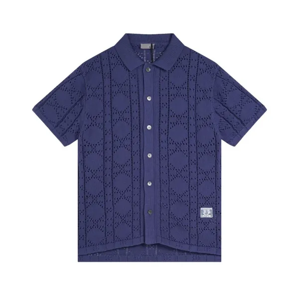 Fred Perry Knit Polo Shirt Navy Blue - 1