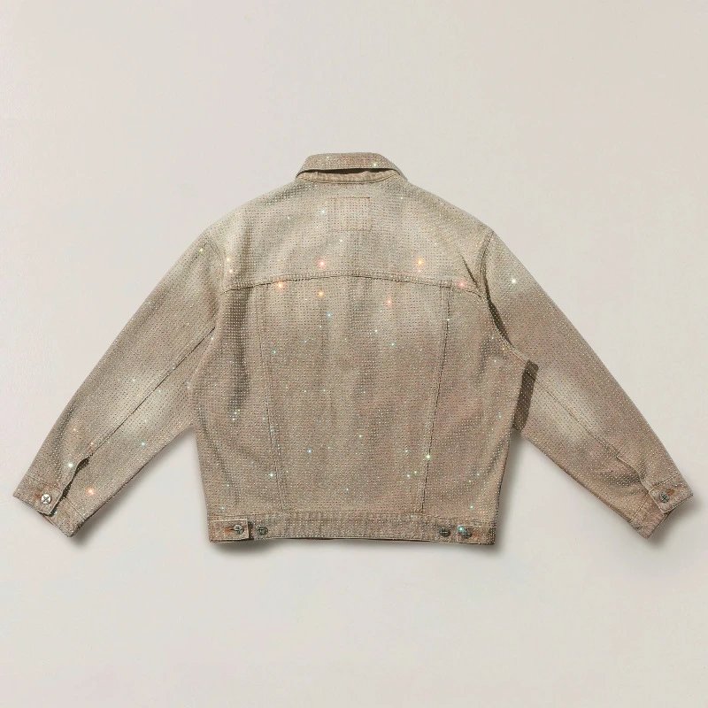 Design Glitter Denim Jacket Beige Outerwear - 18