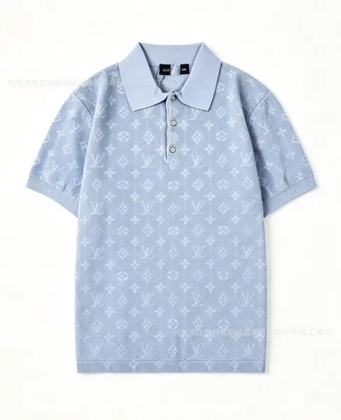 Louis Vuitton Monogram Knit Polo Light Blue Polo Shirt - 1