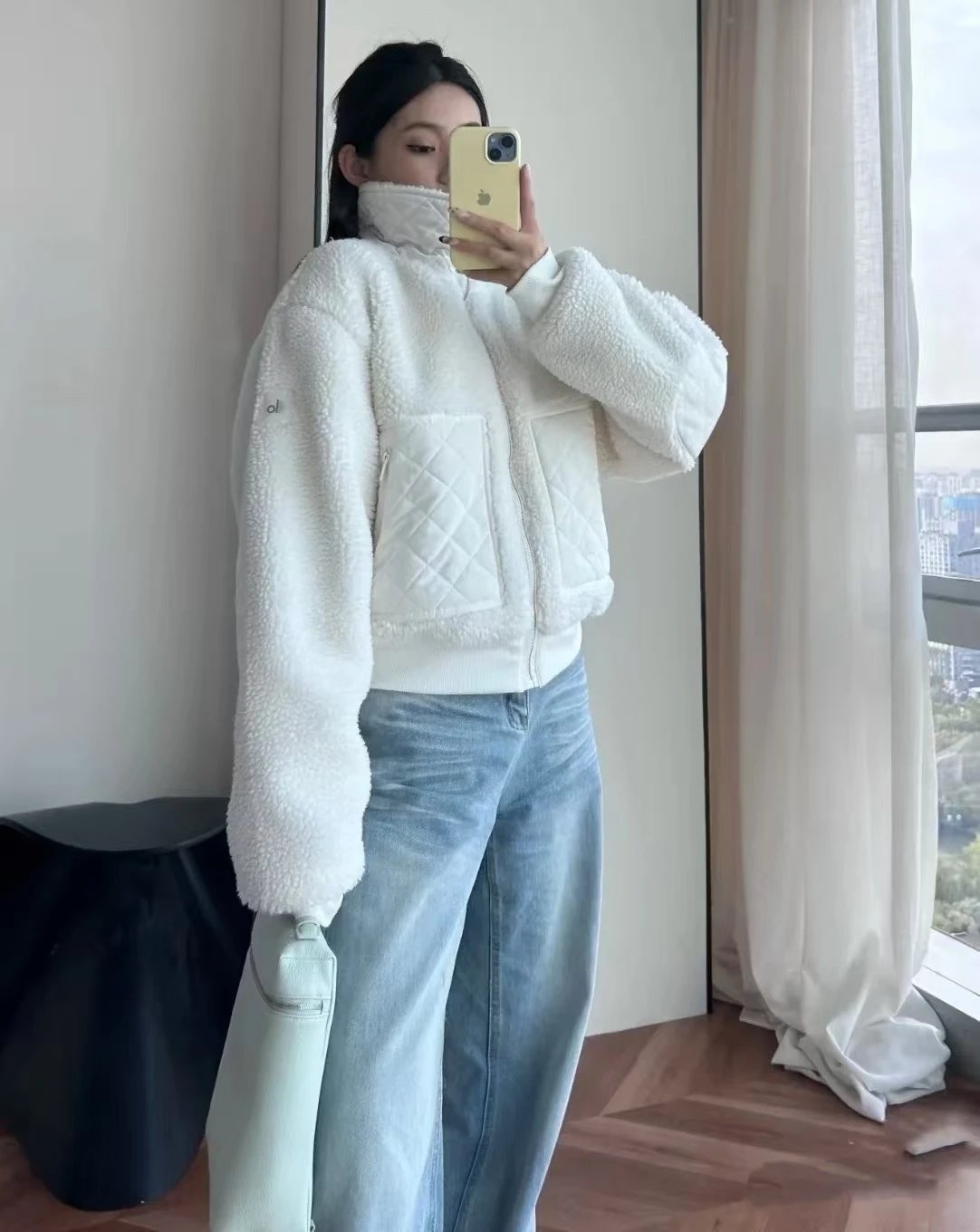 Alo Fleece Quilted Jacket White Outerwear