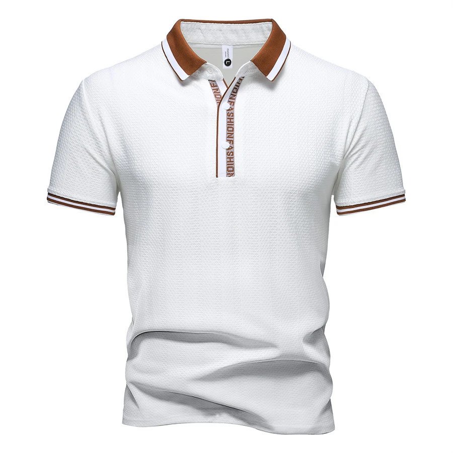 Design Textured Polo Gray Brown Collar Polo Tops Polo - 11