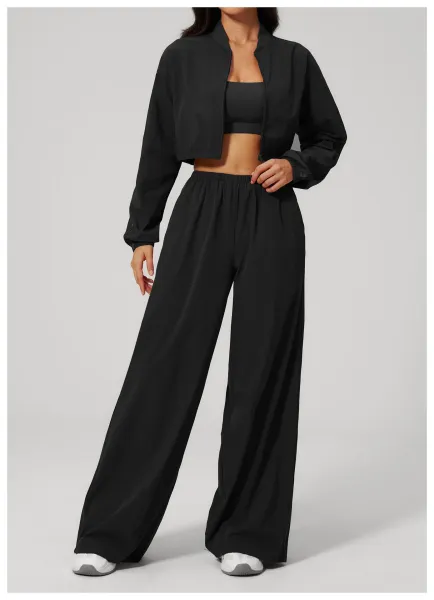Design Cropped Zip-Up Jacket and Wide-Leg Pants Set in Pale Lime - 43