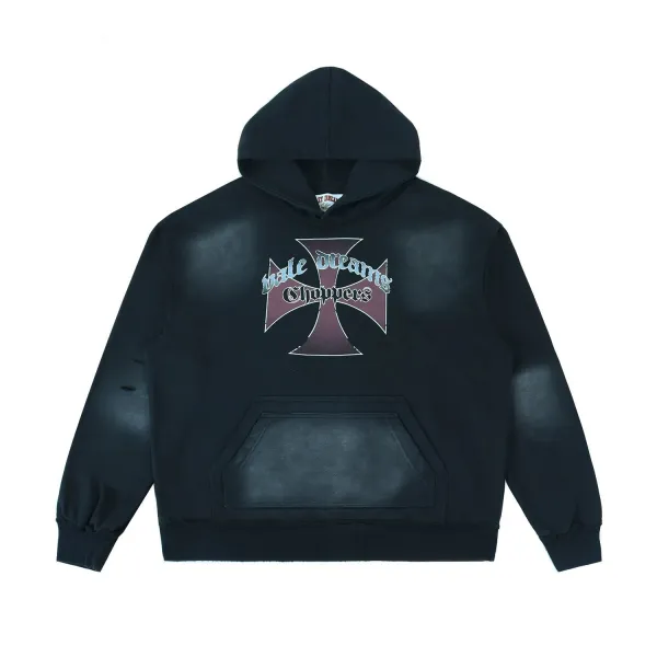 Hellstar Studios Cross Logo Distressed Black Hoodie - 1