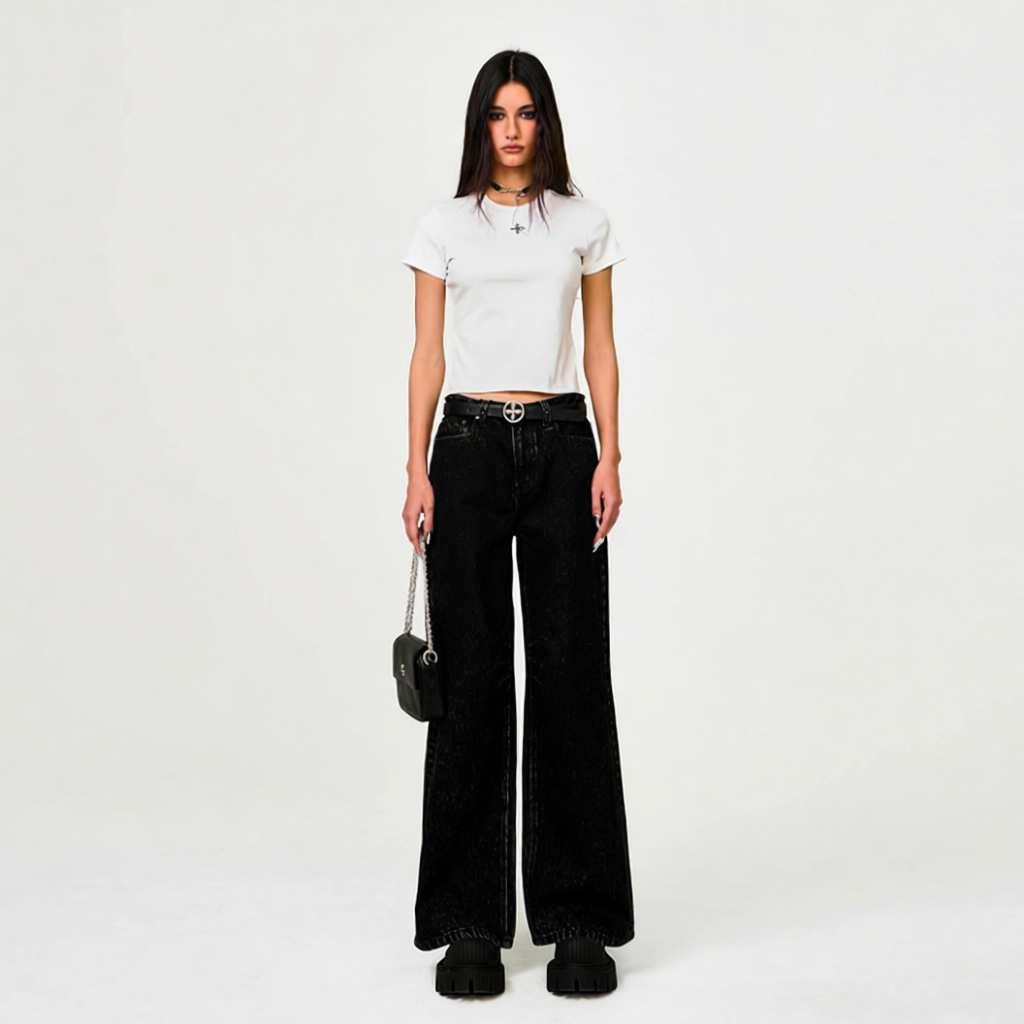 Design EMFK Wide-Leg Distressed Black Jeans - 2