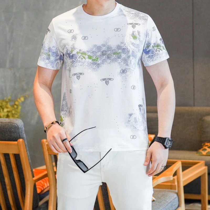 Design Graphic Print Black T-Shirt with Floral Pattern and White Embroidered Pants - 10