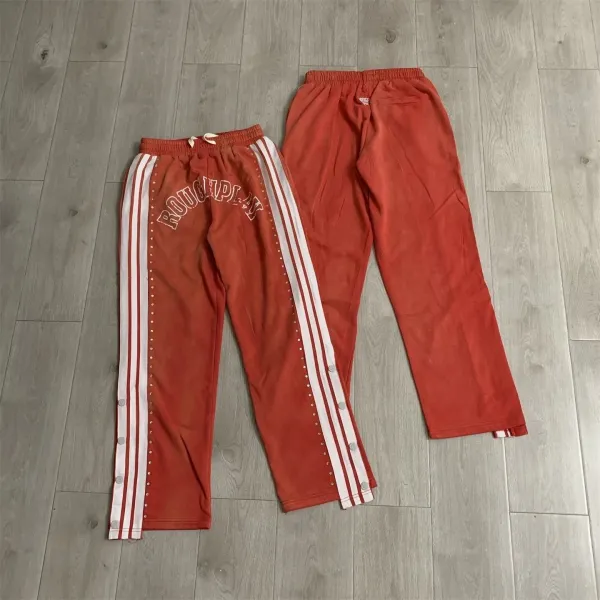 Design Rough Play Track Pants Orange with White Stripes and Studs Sweatpants - 1