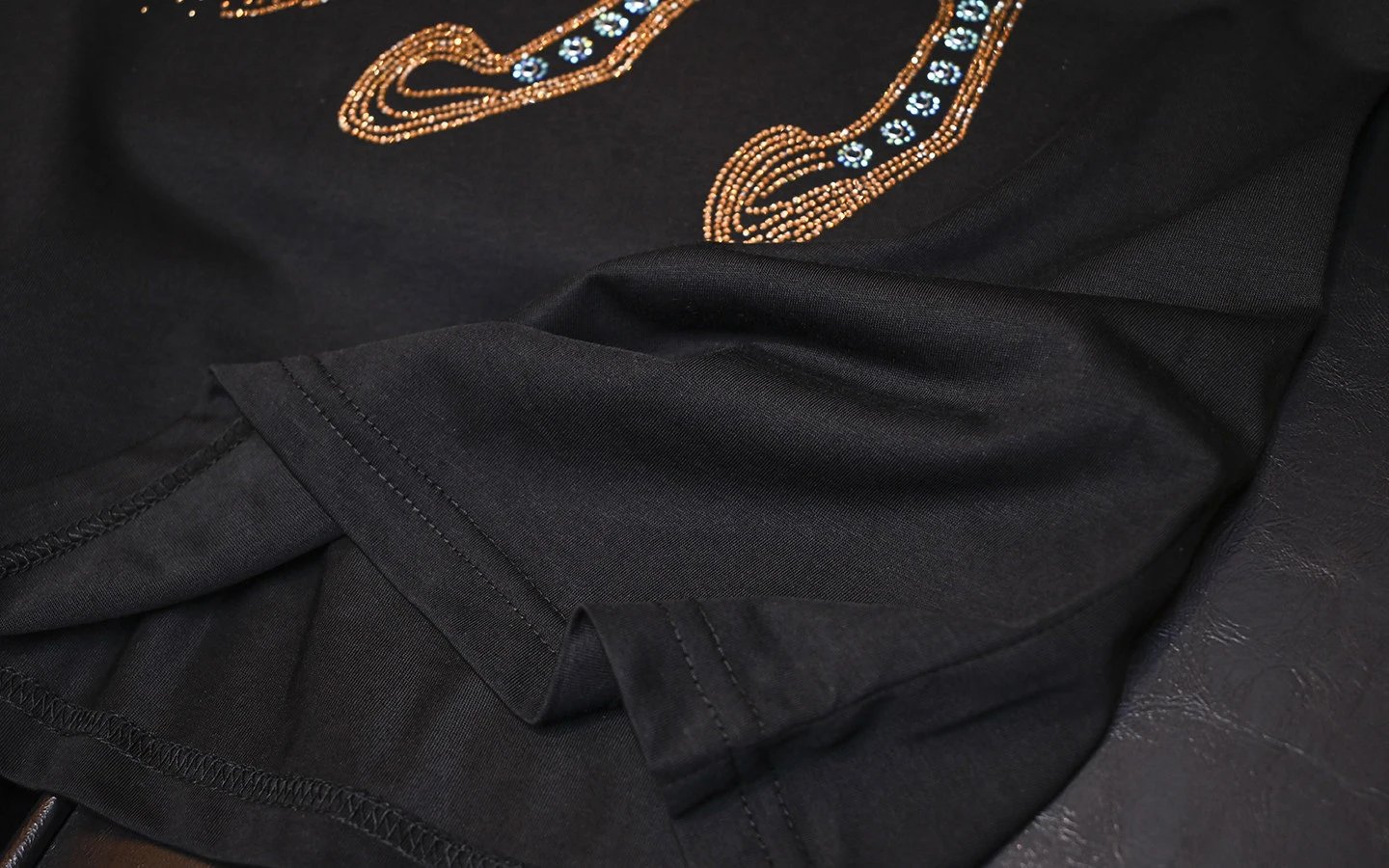 Design Horse Rhinestone Embroidery Royal Blue T-Shirt - 17