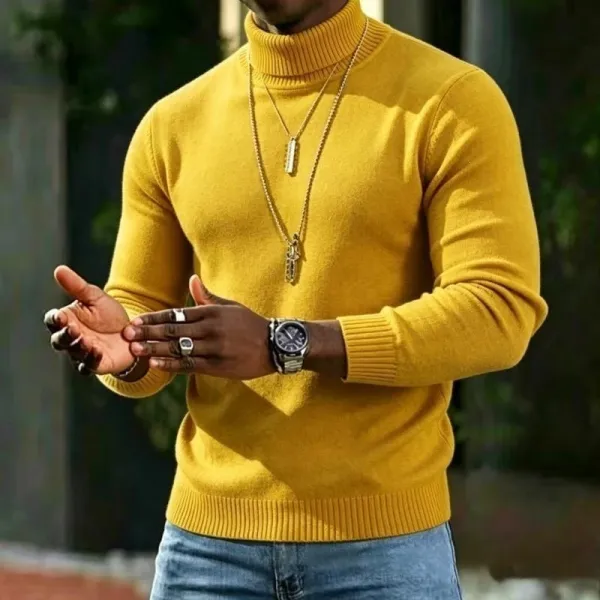 Design Turtleneck Sweater White Men's Knit Top - 4