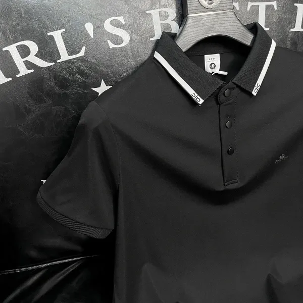 Design Classic Contrast Collar Polo Black Tops.polo - 13