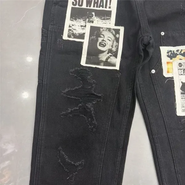 Design Newspaper Patchwork Distressed Black Jeans - 8