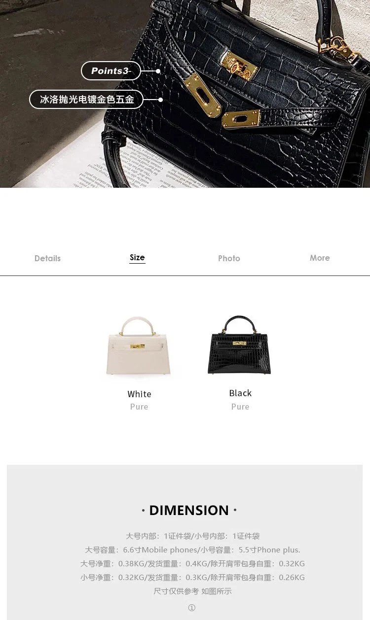 Design DOUBLE.R Mini Kelly Croc-Embossed Black Handbag Handbags - 6