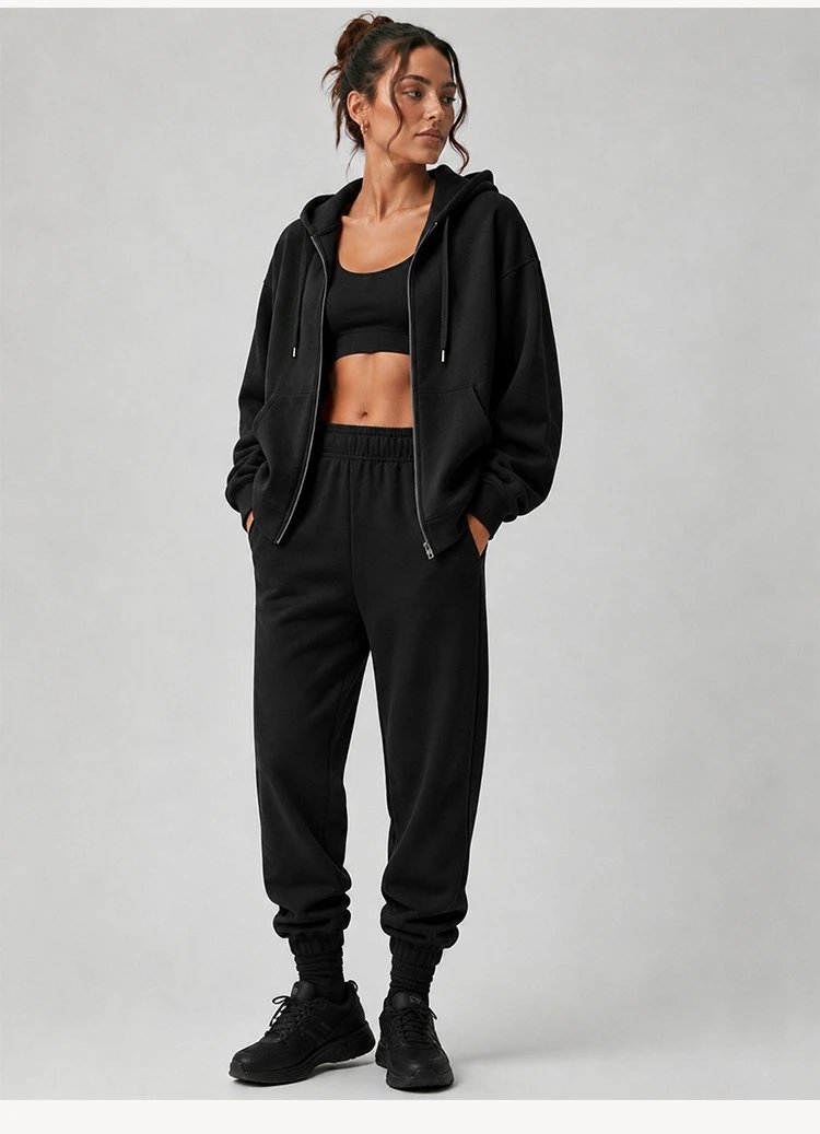 Design Black Oversized Zip-Up Hoodie with Kangaroo Pocket Hoodie - 16