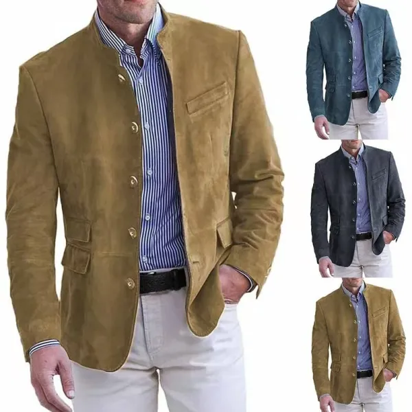 Design Suede Stand-Collar Blazer Teal Outerwear - 3