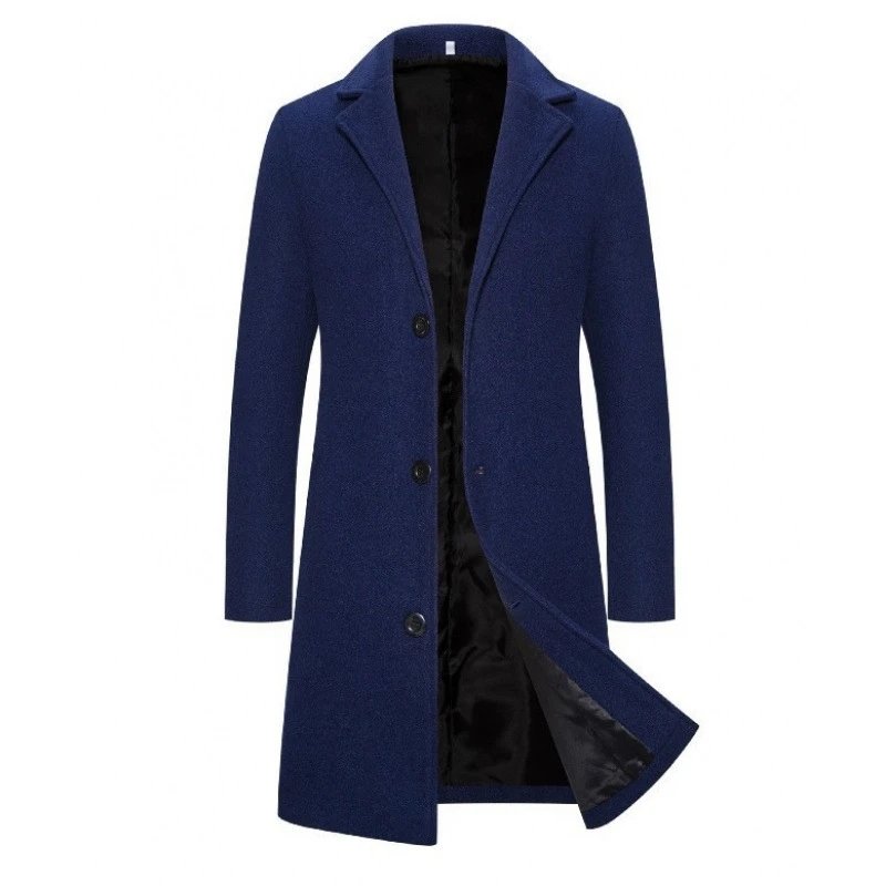 Design Classic Notched Lapel Wool Blend Coat Navy Outerwear.coat