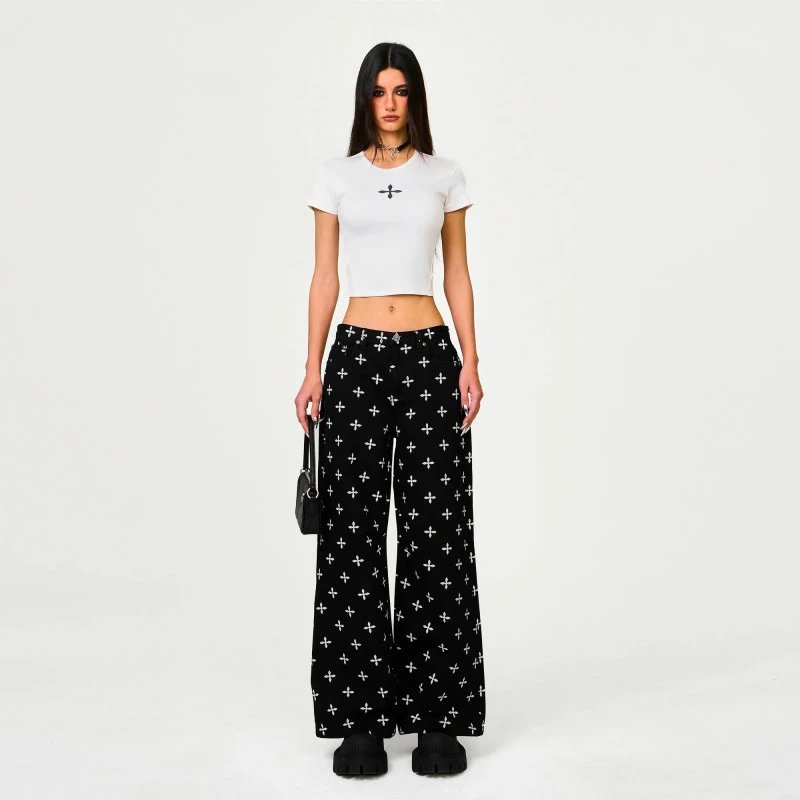 SMF SMFK Cross Print Wide-Leg Pants Black Pants - 3