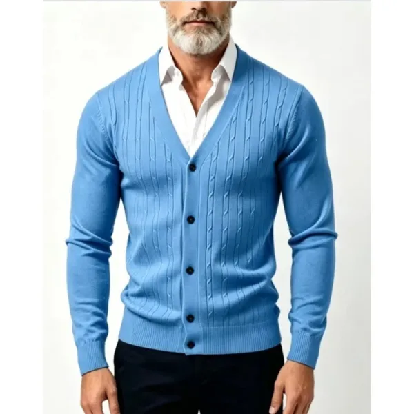 Design Cable Knit V-Neck Cardigan Blue Outerwear.cardigan - 1