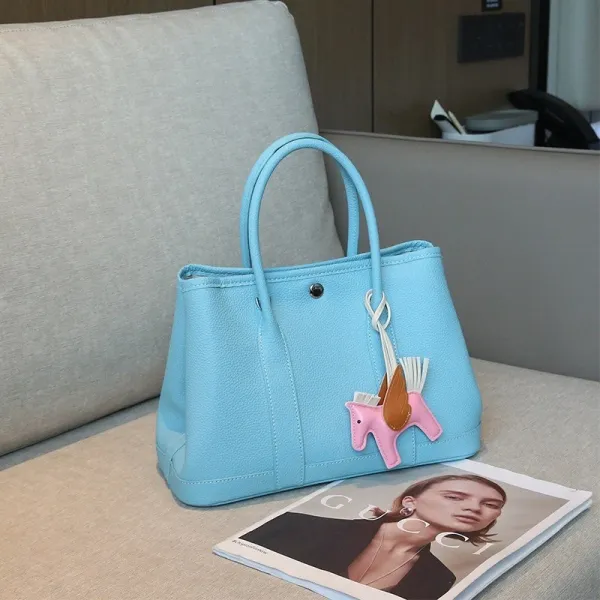 Design Horse Charm Tote Bag Sky Blue Handbag - 1