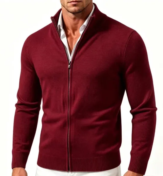 Design Zip-Up Knit Cardigan Gray Men's Sweater - 4