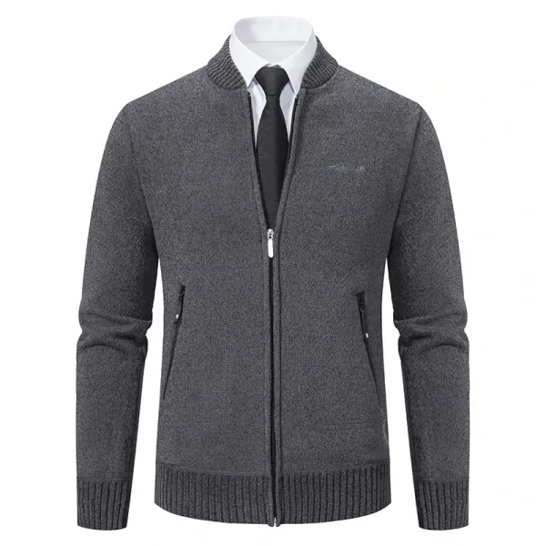 Design Zip-Up Knit Jacket Gray Outerwear - 1