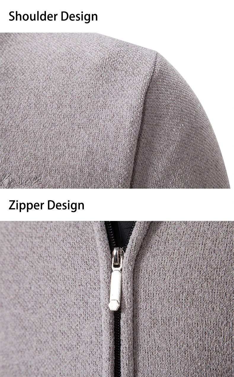Design Zip-Up Knit Bomber Jacket Gray Outerwear Jacket - 17