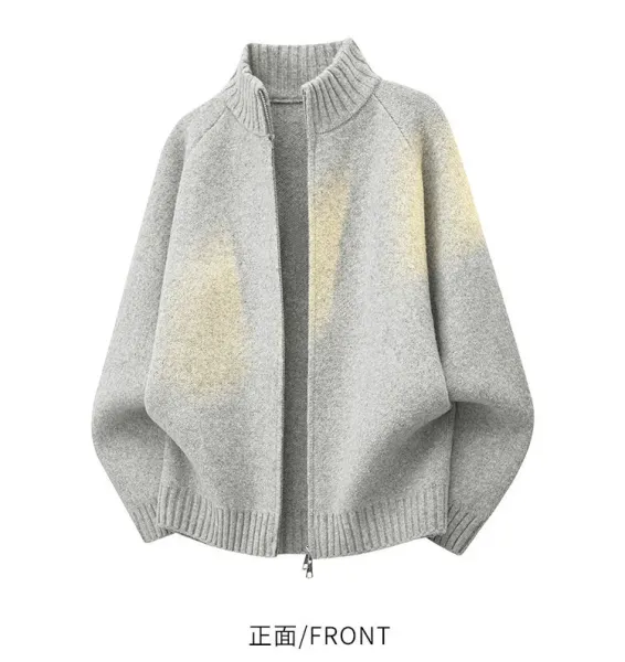 Design Gradient Knit Zip-Up Cardigan Gray Yellow Outerwear.cardigan - 15
