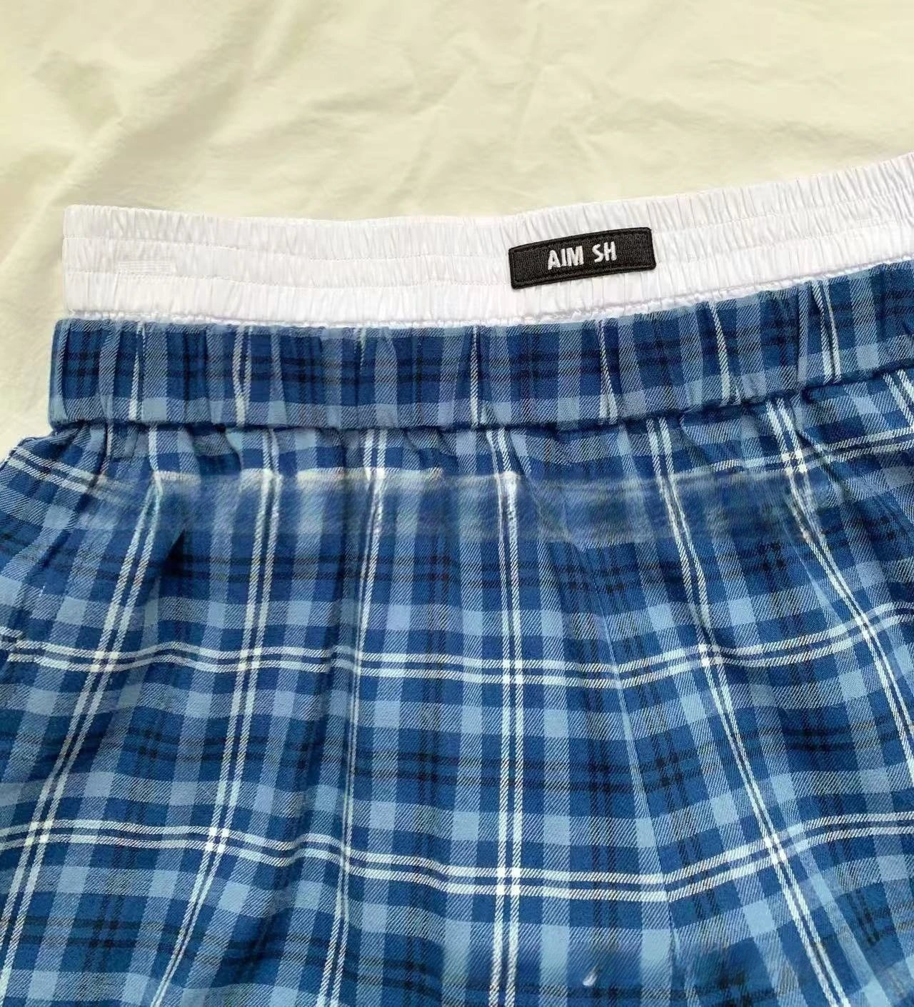 Design Plaid Wide-Leg Pants Blue White - 8