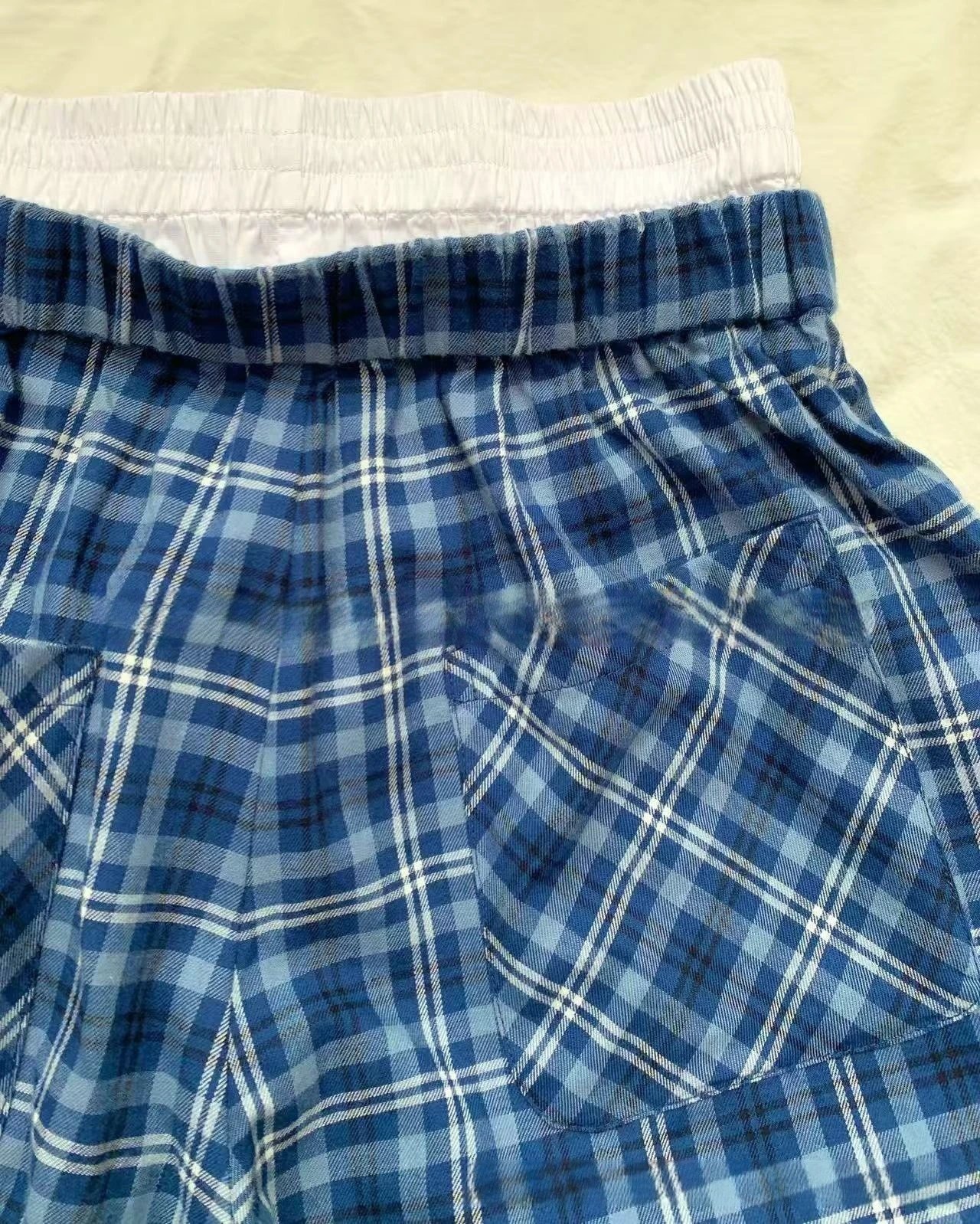 Design Plaid Wide-Leg Pants Blue White - 9
