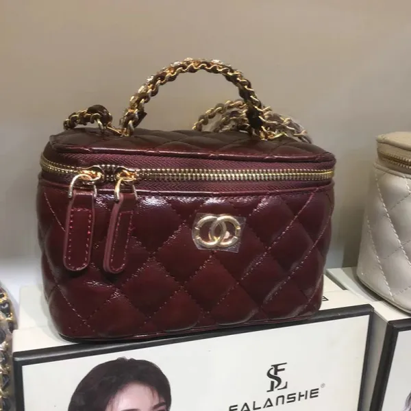 Chanel Quilted Mini Vanity Bag Burgundy Handbags - 1