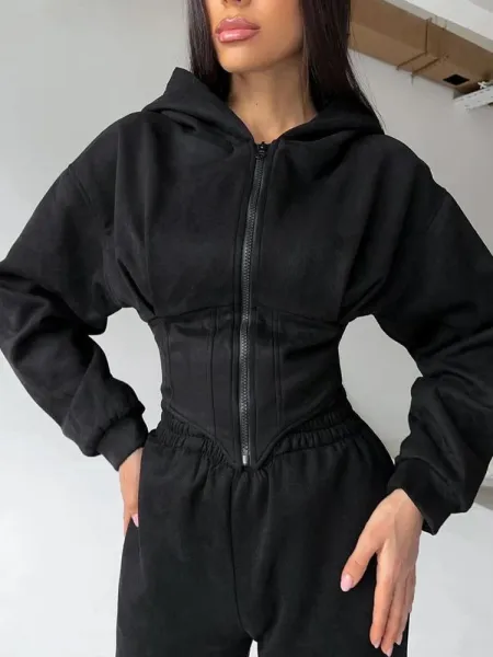 Design Pink Zip-Front Hooded Jumpsuit Sets - 9