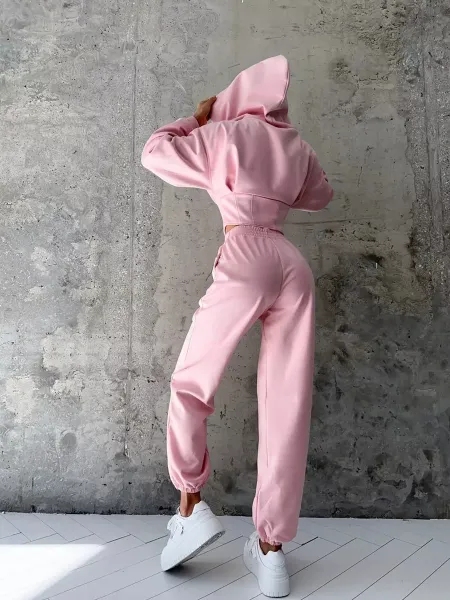 Design Pink Zip-Front Hooded Jumpsuit Sets - 17