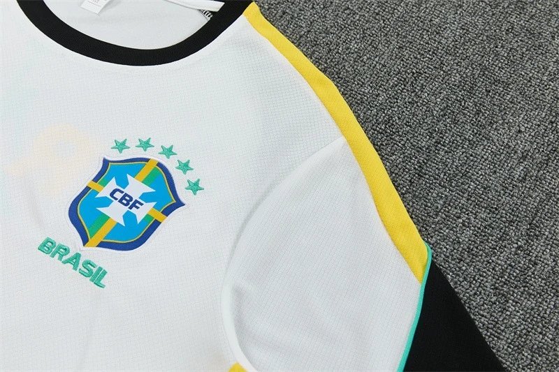 CBF Brazil Training Kit White Yellow Black Jersey and Shorts Set - 2