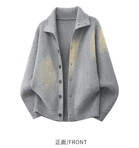Design Oversized Ribbed Knit Cardigan with Gradient Wash Gray Outerwear.cardigan - 15