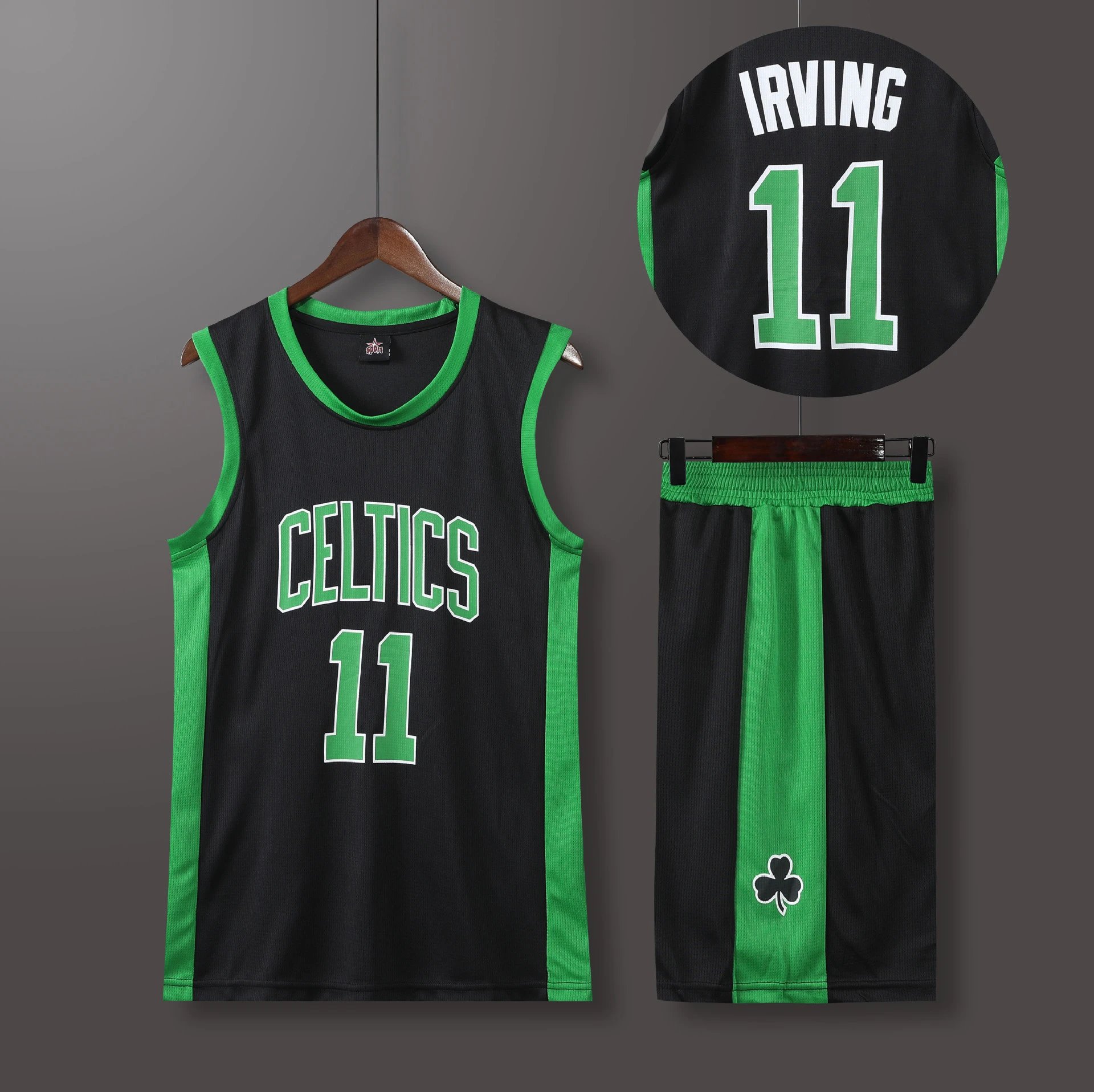 Boston Celtics Kyrie Irving #11 Black Green Basketball Jersey Set