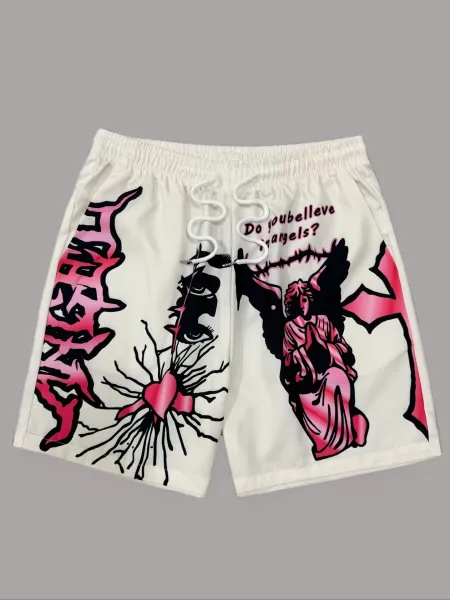 Design Puzzle Print Drawstring Shorts Black - 4