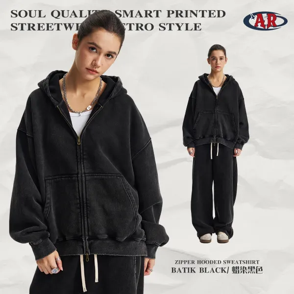 Design AR Zipper Hooded Sweatshirt Batik Black Hoodie - 1