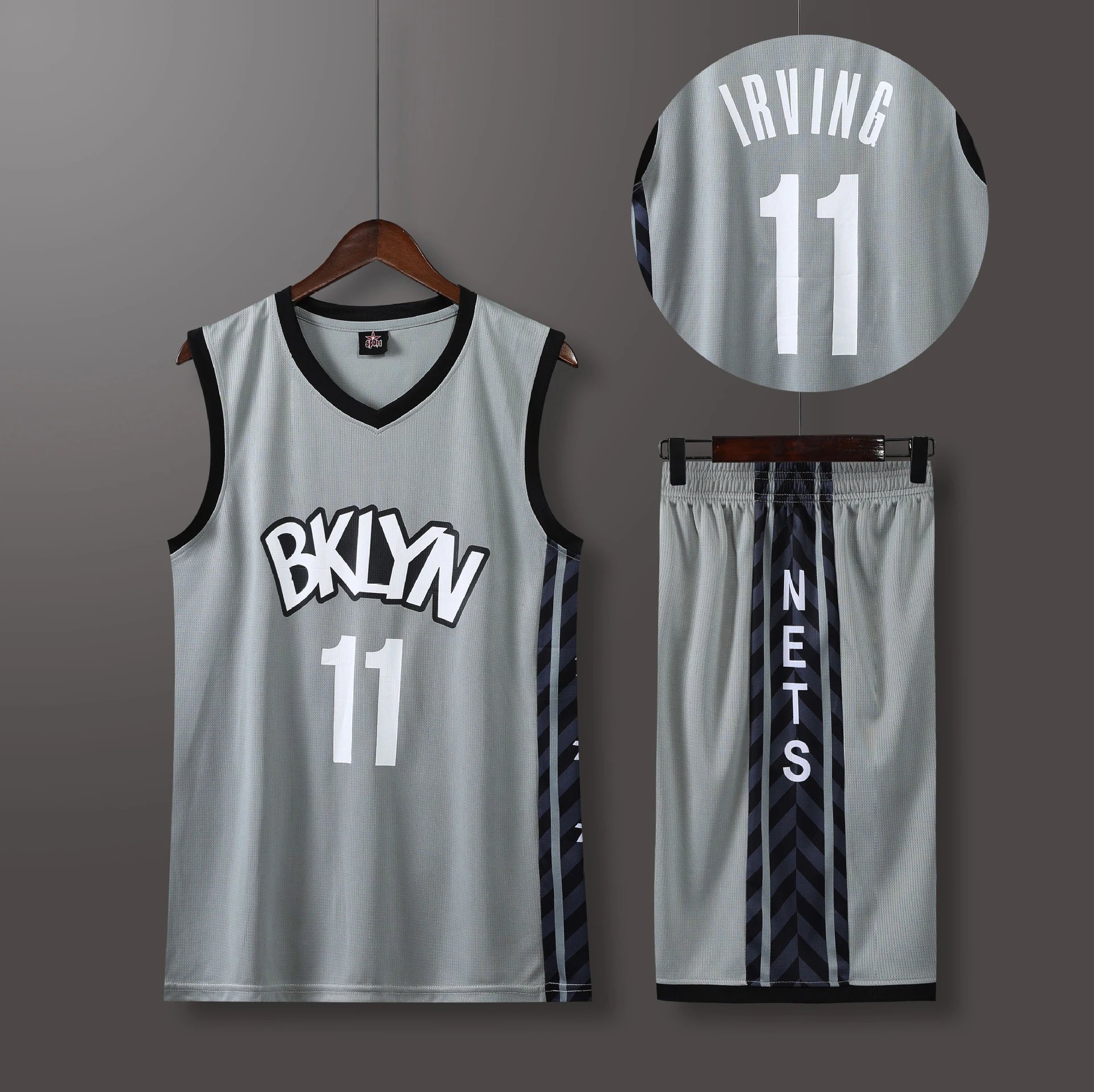 NBA Brooklyn Nets Kyrie Irving #11 Gray Basketball Jersey Set Jersey