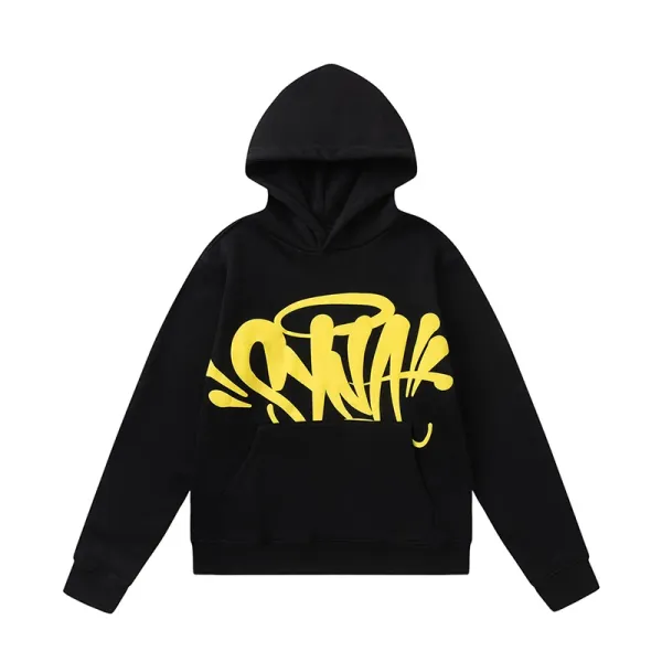 Design Graffiti Print Black Hoodie - 1